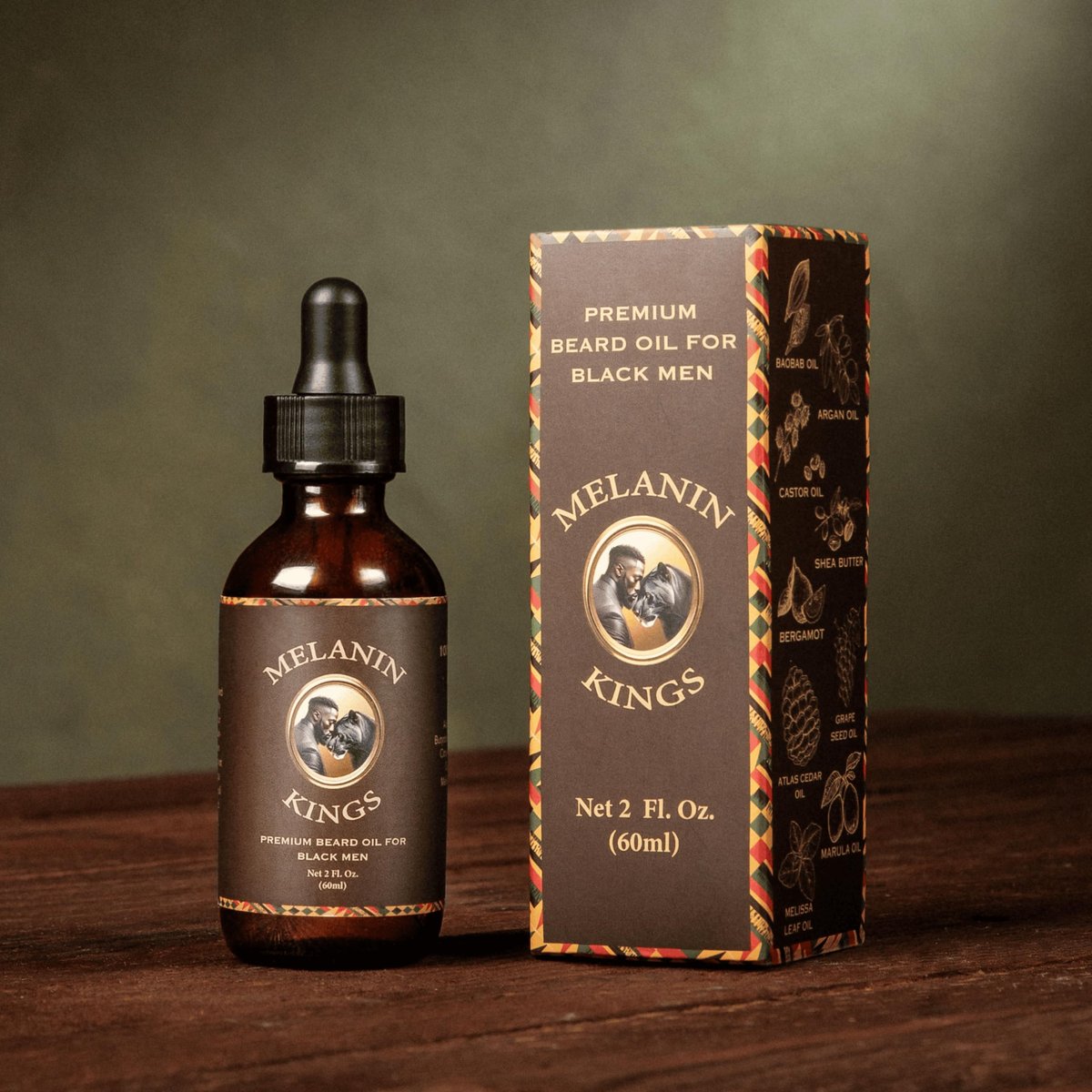 Melanin Kings Beard Oil for Black Men - Specialized Formula with Ancient African Ingredients - 100% Natural - Kenyan Sandalwood Scent - 2 Fl Oz Avelisse