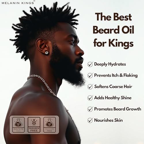 Melanin Kings Beard Oil for Black Men - Specialized Formula with Ancient African Ingredients - 100% Natural - Kenyan Sandalwood Scent - 2 Fl Oz Avelisse