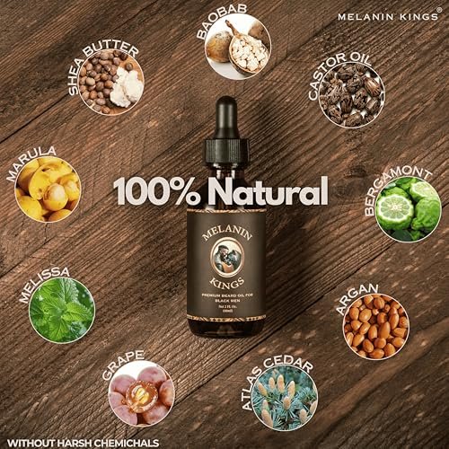 Melanin Kings Beard Oil for Black Men - Specialized Formula with Ancient African Ingredients - 100% Natural - Kenyan Sandalwood Scent - 2 Fl Oz Avelisse