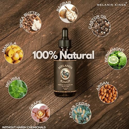 Melanin Kings Beard Oil for Black Men - Specialized Formula with Ancient African Ingredients - 100% Natural - Kenyan Sandalwood Scent - 2 Fl Oz Avelisse