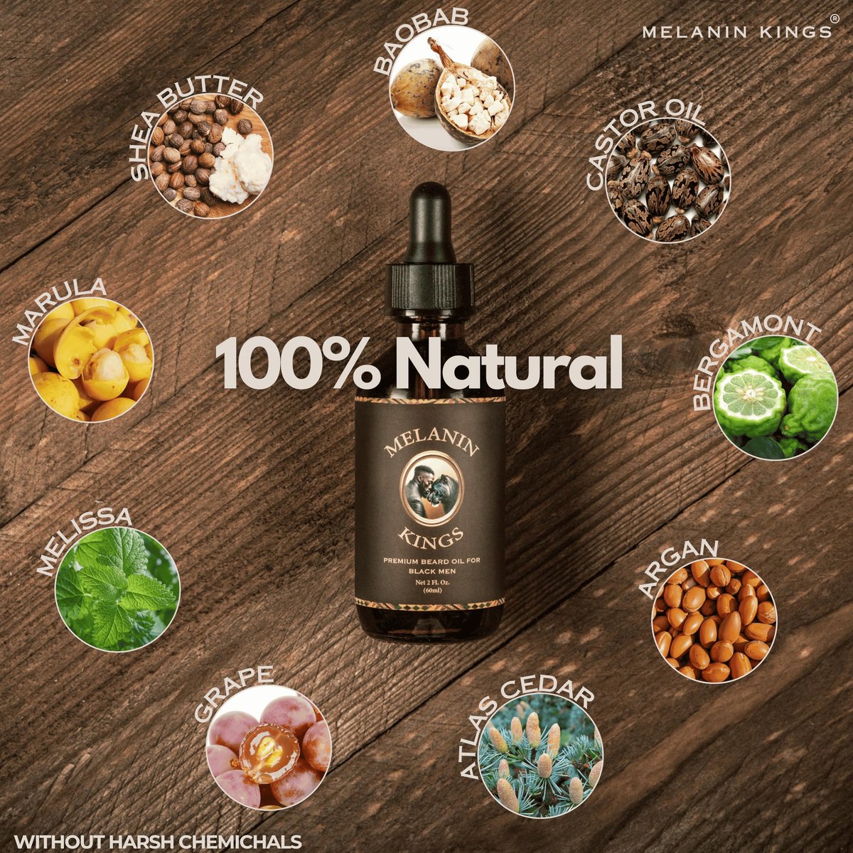 Melanin Kings Beard Oil for Black Men - Specialized Formula with Ancient African Ingredients - 100% Natural - Kenyan Sandalwood Scent - 2 Fl Oz Avelisse