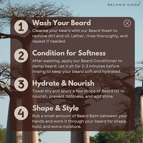 Melanin Kings Beard Oil for Black Men - Specialized Formula with Ancient African Ingredients - 100% Natural - Kenyan Sandalwood Scent - 2 Fl Oz Avelisse