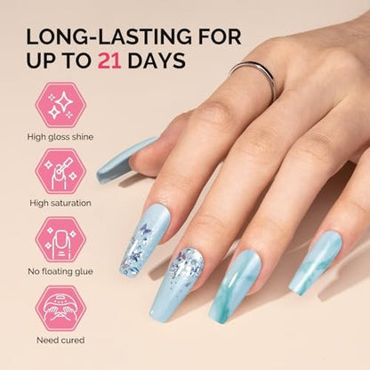 MelodySusie Fleurwee Plant Based Gel Nail Polish - Hema Free Light Blue Soak Off UV LED Gel - Non Toxic Long Lasting Nail Art for Salon or DIY at Home (P06 Ixia Viridiflora Blue)