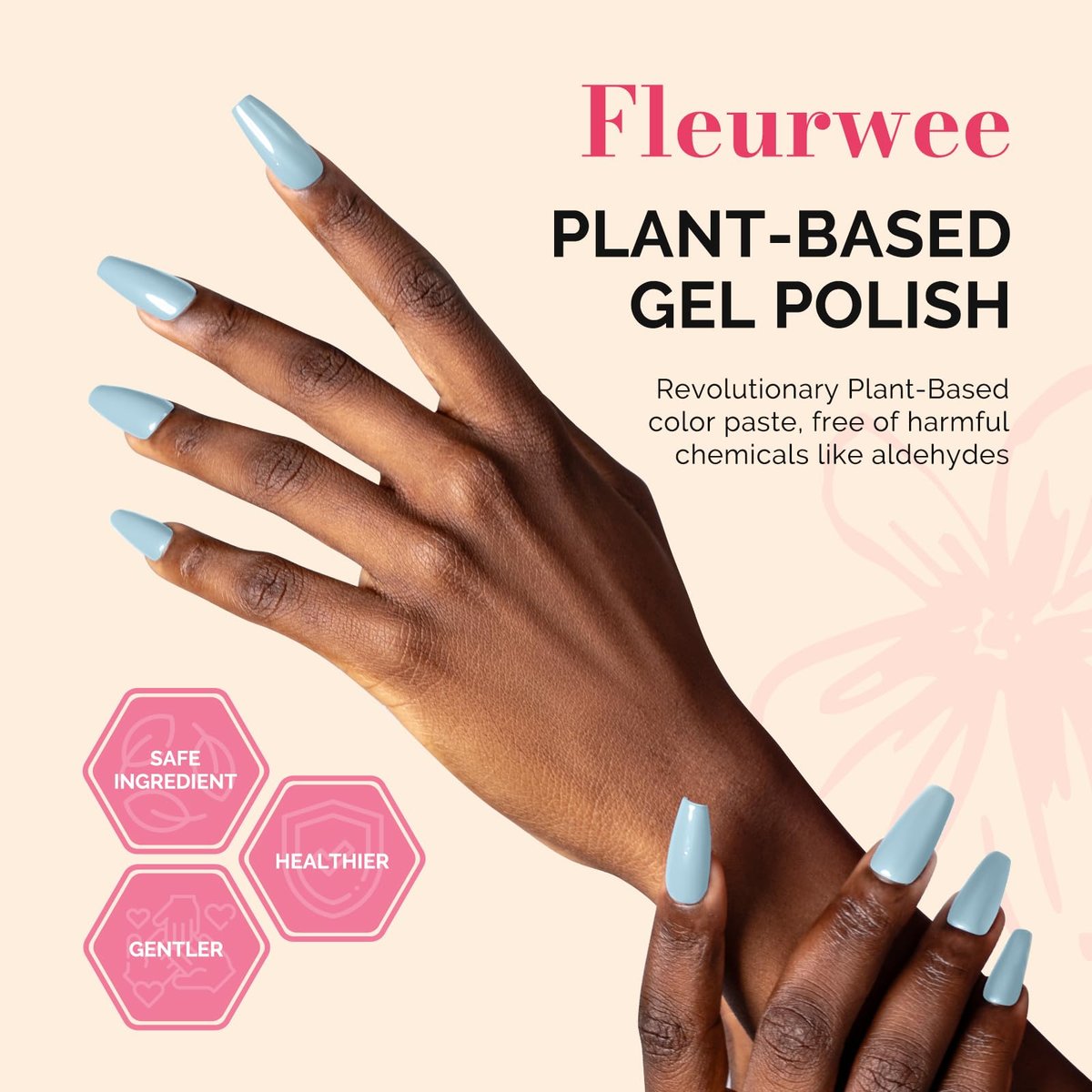MelodySusie Fleurwee Plant Based Gel Nail Polish - Hema Free Light Blue Soak Off UV LED Gel - Non Toxic Long Lasting Nail Art for Salon or DIY at Home (P06 Ixia Viridiflora Blue) - görsel 3