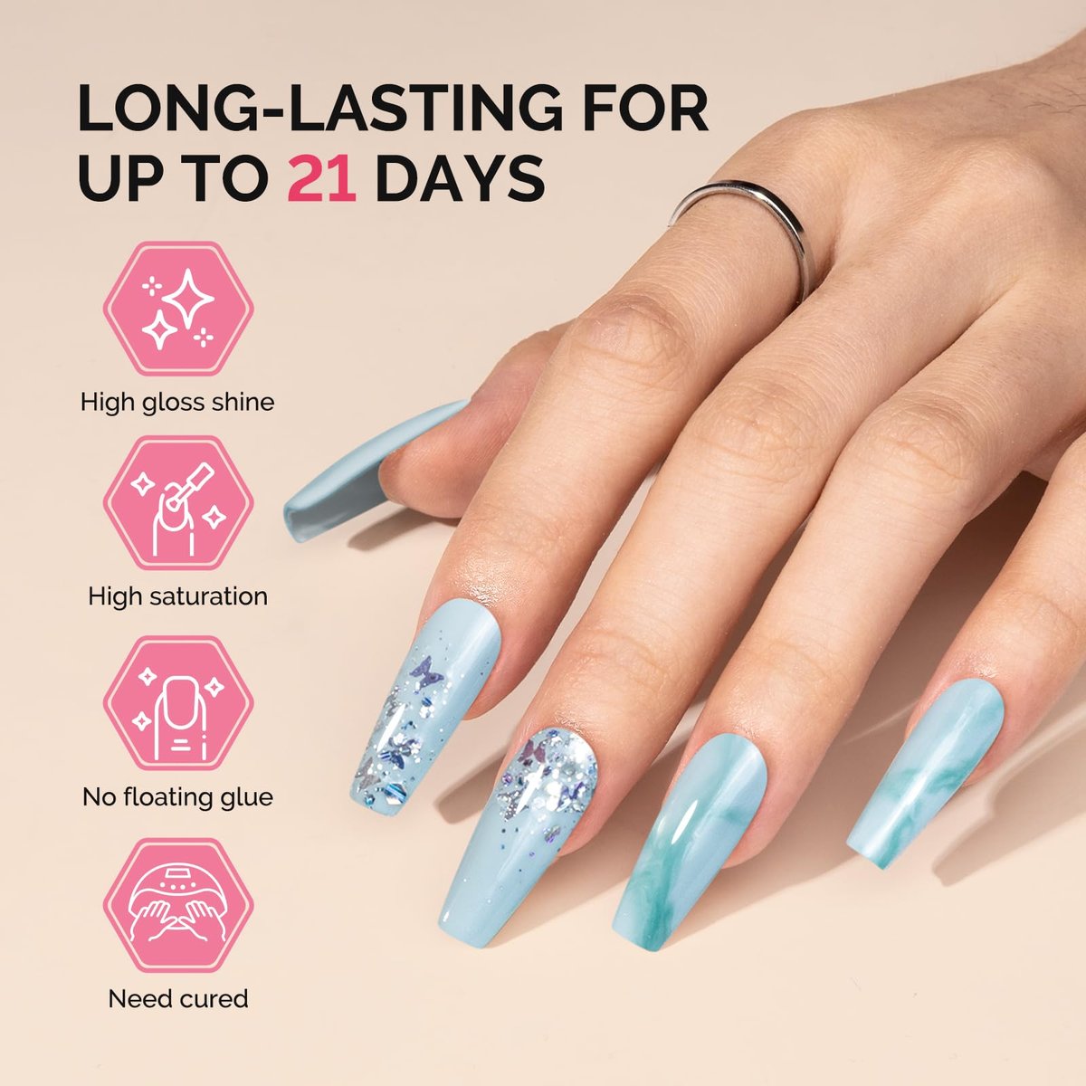 MelodySusie Fleurwee Plant Based Gel Nail Polish - Hema Free Light Blue Soak Off UV LED Gel - Non Toxic Long Lasting Nail Art for Salon or DIY at Home (P06 Ixia Viridiflora Blue) - görsel 9