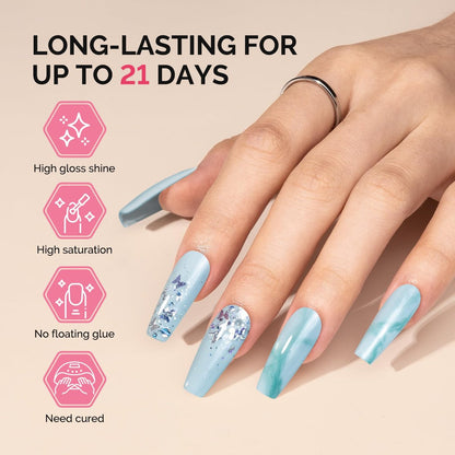 MelodySusie Fleurwee Plant Based Gel Nail Polish - Hema Free Light Blue Soak Off UV LED Gel - Non Toxic Long Lasting Nail Art for Salon or DIY at Home (P06 Ixia Viridiflora Blue)
