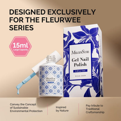 MelodySusie Fleurwee Plant Based Gel Nail Polish - Hema Free Light Blue Soak Off UV LED Gel - Non Toxic Long Lasting Nail Art for Salon or DIY at Home (P06 Ixia Viridiflora Blue)
