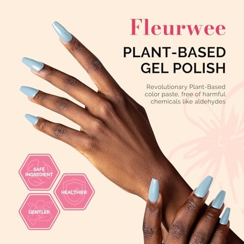 MelodySusie Fleurwee Plant Based Gel Nail Polish - Hema Free Light Blue Soak Off UV LED Gel - Non Toxic Long Lasting Nail Art for Salon or DIY at Home (P06 Ixia Viridiflora Blue) - görsel 4