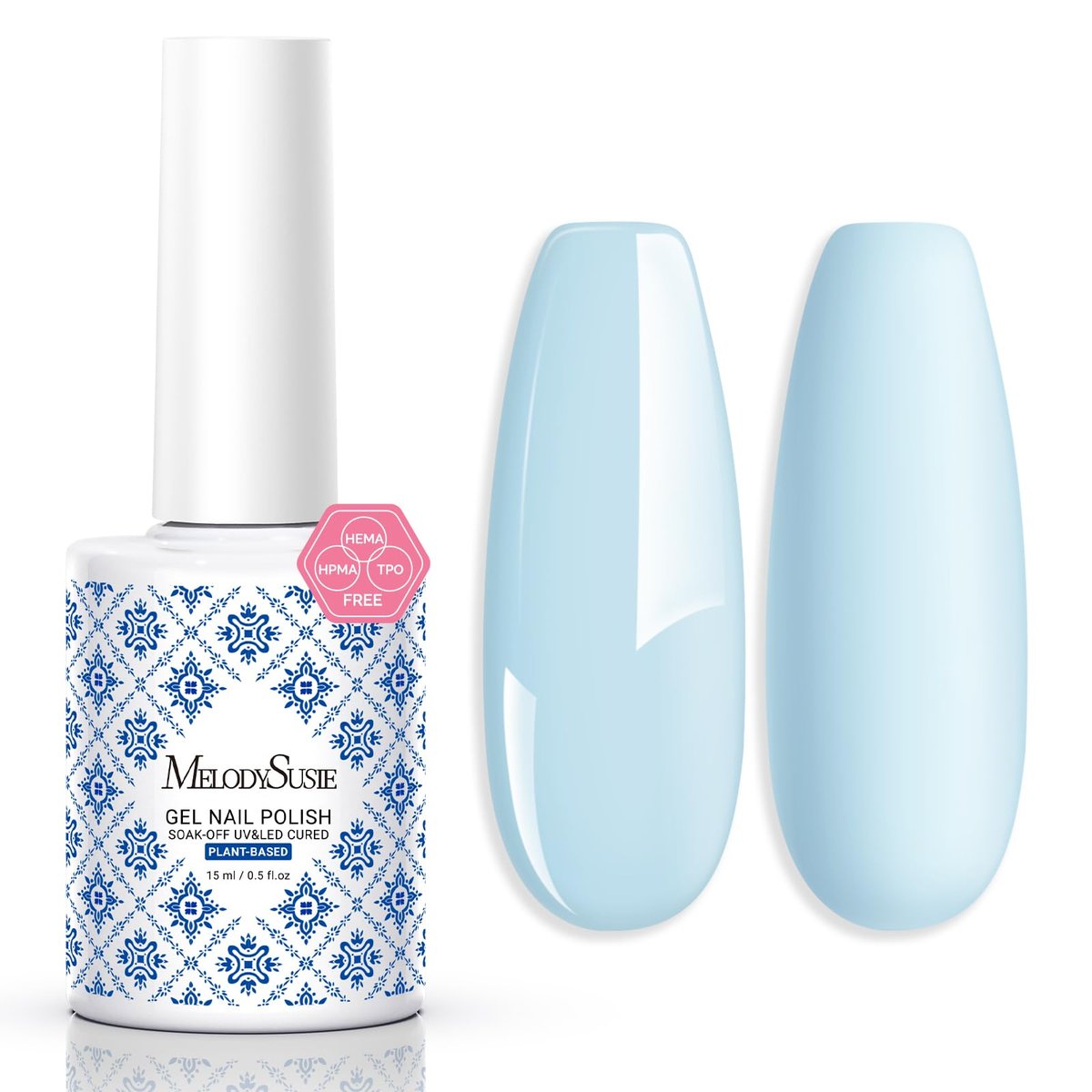 MelodySusie Fleurwee Plant Based Gel Nail Polish - Hema Free Light Blue Soak Off UV LED Gel - Non Toxic Long Lasting Nail Art for Salon or DIY at Home (P06 Ixia Viridiflora Blue) - görsel 1