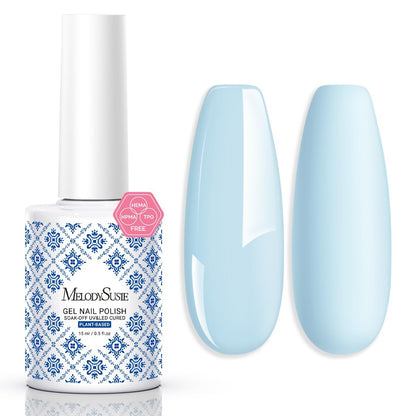 MelodySusie Fleurwee Plant Based Gel Nail Polish - Hema Free Light Blue Soak Off UV LED Gel - Non Toxic Long Lasting Nail Art for Salon or DIY at Home (P06 Ixia Viridiflora Blue)