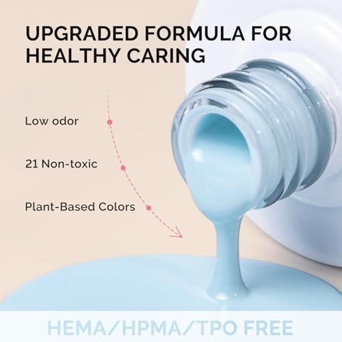 MelodySusie Fleurwee Plant Based Gel Nail Polish - Hema Free Light Blue Soak Off UV LED Gel - Non Toxic Long Lasting Nail Art for Salon or DIY at Home (P06 Ixia Viridiflora Blue) - görsel 8