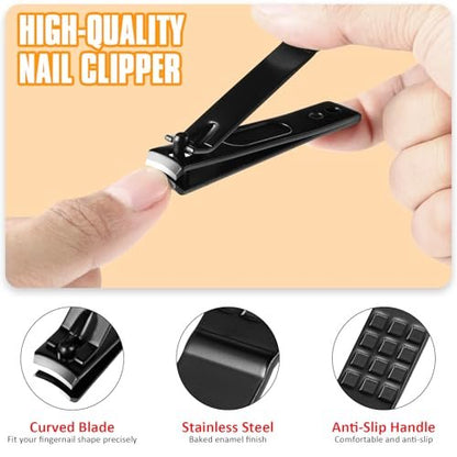 Yougai Professional Tweezers and Nail Clippers Set – 9-Piece Stainless Steel Precision Grooming Kit with Curved Scissors, Eyebrow Razor, and Leather Travel Case
