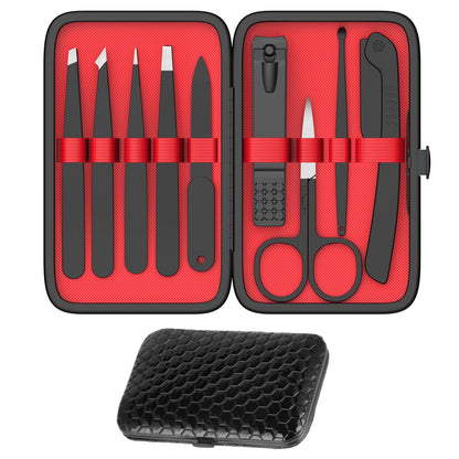 Yougai Professional Tweezers and Nail Clippers Set – 9-Piece Stainless Steel Precision Grooming Kit with Curved Scissors, Eyebrow Razor, and Leather Travel Case