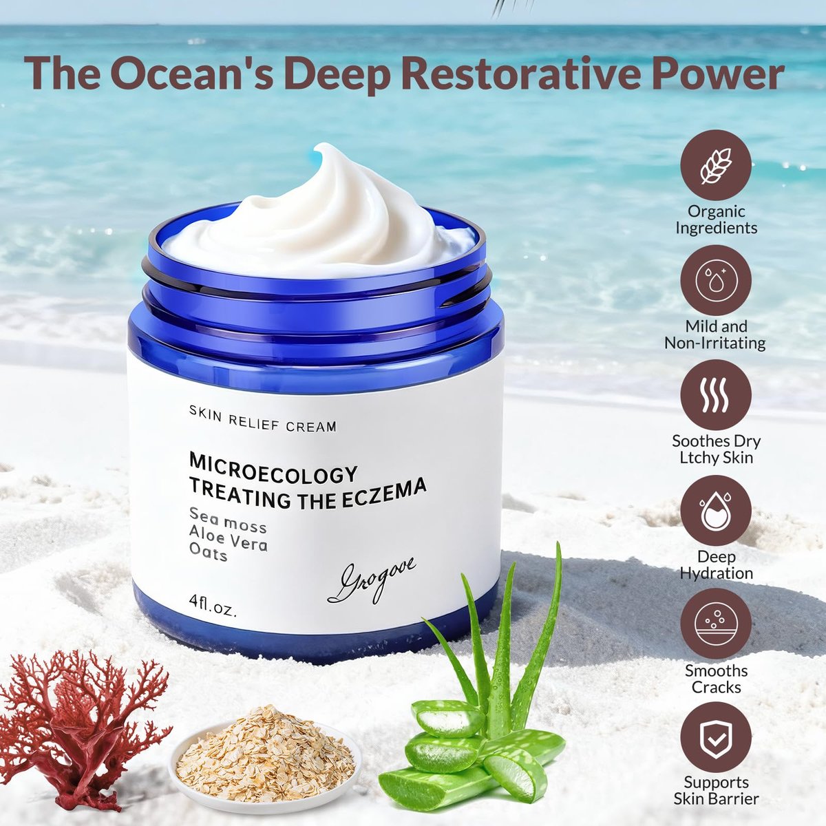 Crogooe Natural Soothing Eczema Cream – Fragrance-Free Moisturizer for Dry, Itchy & Sensitive Skin with Sea Moss, Aloe Vera & Oats, 4 oz Avelisse