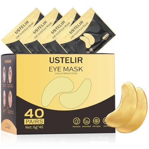 USTELIR Under Eye Patches – 40 Pairs 24K Gold Eye Mask for Dark Circles, Puffy Eyes, Wrinkles & Under-Eye Bags – Skin Care Treatment for Men & Women - görsel 2