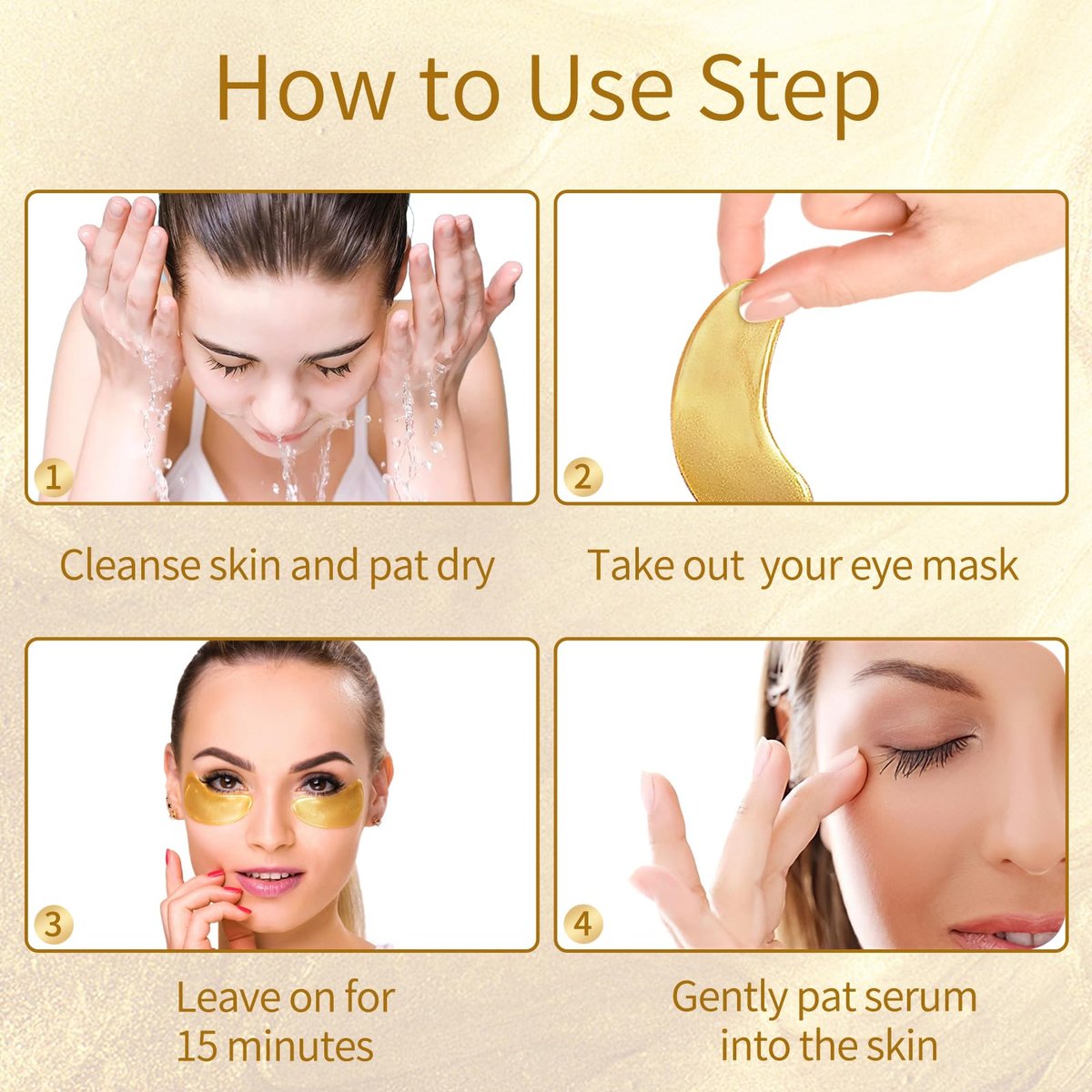 USTELIR Under Eye Patches – 40 Pairs 24K Gold Eye Mask for Dark Circles, Puffy Eyes, Wrinkles & Under-Eye Bags – Skin Care Treatment for Men & Women - görsel 11