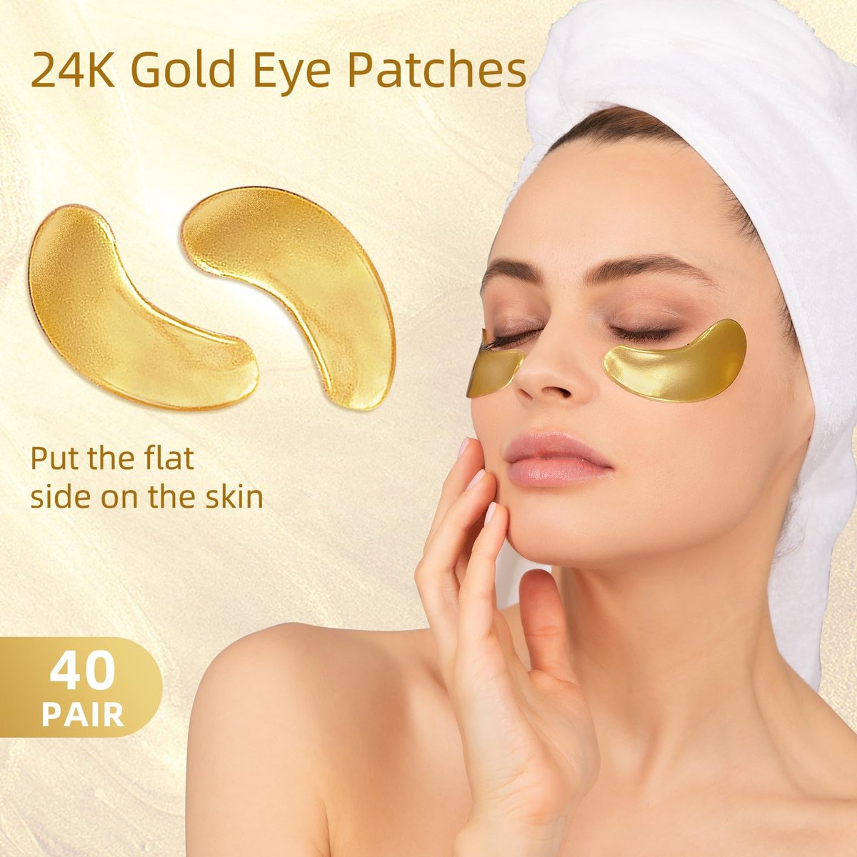 USTELIR Under Eye Patches – 40 Pairs 24K Gold Eye Mask for Dark Circles, Puffy Eyes, Wrinkles & Under-Eye Bags – Skin Care Treatment for Men & Women - görsel 3
