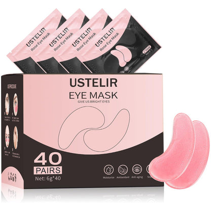 USTELIR Under Eye Patches 40 Pairs - Rose Infused Eye Mask for Dark Circles, Puffy Eyes, Bags, and Wrinkles - Eye Treatment Skin Care for Men & Women