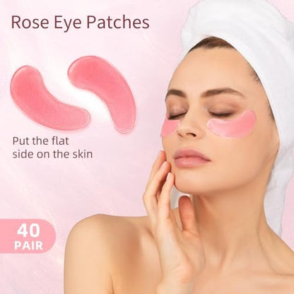 USTELIR Under Eye Patches 40 Pairs - Rose Infused Eye Mask for Dark Circles, Puffy Eyes, Bags, and Wrinkles - Eye Treatment Skin Care for Men & Women