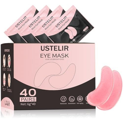 USTELIR Under Eye Patches 40 Pairs - Rose Infused Eye Mask for Dark Circles, Puffy Eyes, Bags, and Wrinkles - Eye Treatment Skin Care for Men & Women