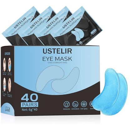 USTELIR Under Eye Patches – 40 Pairs Eye Mask for Dark Circles, Puffy Eyes, Undereye Bags & Wrinkles with Hyaluronic Acid – Eye Treatment Skin Care for Men & Women