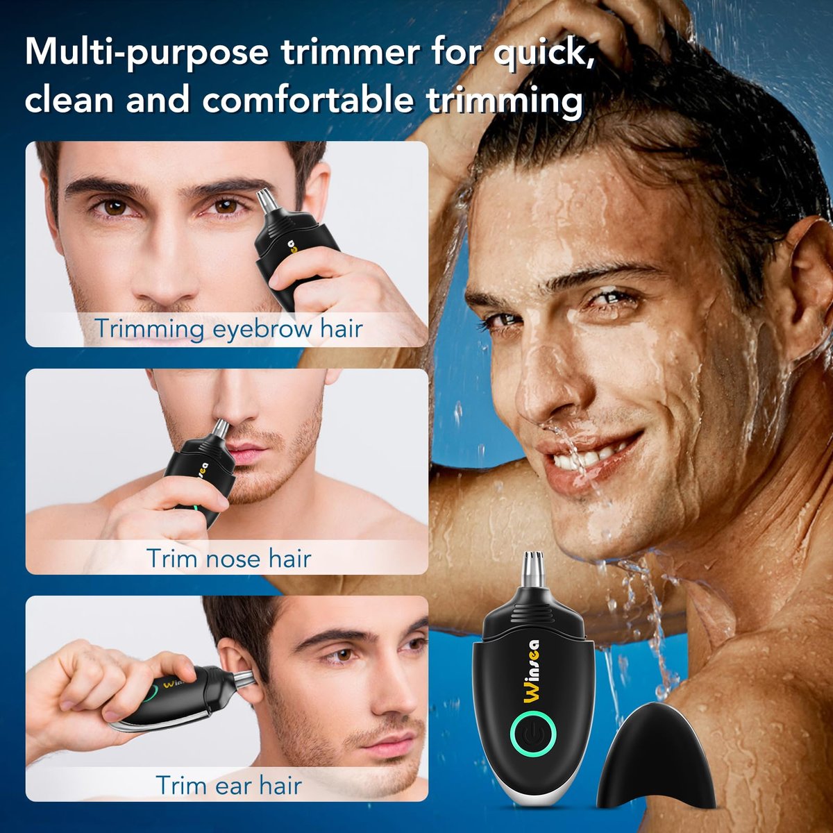 Winsea Ear and Nose Hair Trimmer – Precision Shaver for Men & Women, USB Rechargeable, Waterproof, Quiet & Safe (Black) - görsel 3