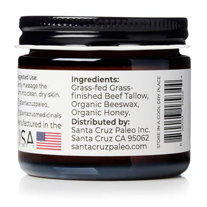 Santa Cruz Paleo Beef Tallow, Beeswax & Honey Face Moisturizer – Organic, Unscented Grassfed Tallow Skin Care, Non-Comedogenic Moisturizer for Sensitive Skin, 2 Oz Avelisse