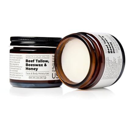 Santa Cruz Paleo Beef Tallow, Beeswax & Honey Face Moisturizer – Organic, Unscented Grassfed Tallow Skin Care, Non-Comedogenic Moisturizer for Sensitive Skin, 2 Oz Avelisse