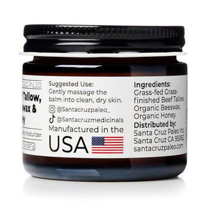 Santa Cruz Paleo Beef Tallow, Beeswax & Honey Face Moisturizer – Organic, Unscented Grassfed Tallow Skin Care, Non-Comedogenic Moisturizer for Sensitive Skin, 2 Oz Avelisse