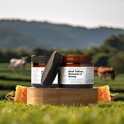 Santa Cruz Paleo Beef Tallow, Beeswax & Honey Face Moisturizer – Organic, Unscented Grassfed Tallow Skin Care, Non-Comedogenic Moisturizer for Sensitive Skin, 2 Oz Avelisse