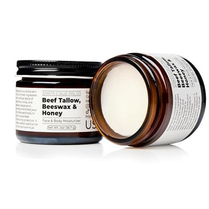 Santa Cruz Paleo Beef Tallow, Beeswax & Honey Face Moisturizer – Organic, Unscented Grassfed Tallow Skin Care, Non-Comedogenic Moisturizer for Sensitive Skin, 2 Oz Avelisse