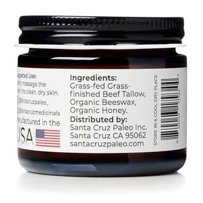 Santa Cruz Paleo Beef Tallow, Beeswax & Honey Face Moisturizer – Organic, Unscented Grassfed Tallow Skin Care, Non-Comedogenic Moisturizer for Sensitive Skin, 2 Oz Avelisse