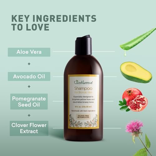 Just Nutritive Shampoo for Blonde Natural & Color-Treated Hair - Neutralize Brassy Tones, Paraben Free, 8 oz Avelisse