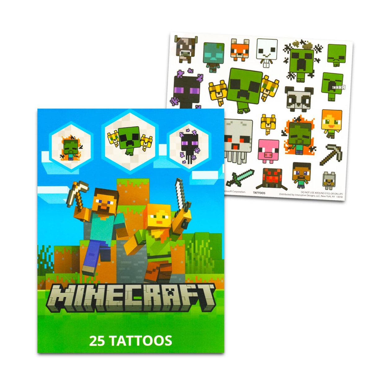 Minecraft Temporary Tattoos for Kids and Adults - 75 Pack Party Favors Goodie Bags and More - görsel 3