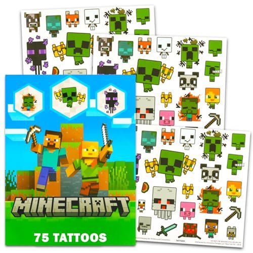 Minecraft Temporary Tattoos for Kids and Adults - 75 Pack Party Favors Goodie Bags and More - görsel 2