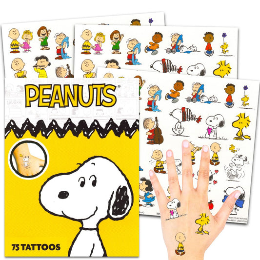 Peanuts Temporary Tattoos for Kids and Adults - 75 Charlie Brown Tattoos for Party Favors, Goodie Bags, and More