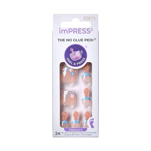 imPRESS Paradise Ticket No Glue Pedi Press-On Nails – Short Squoval, Light Beige, 24 Nails - görsel 2