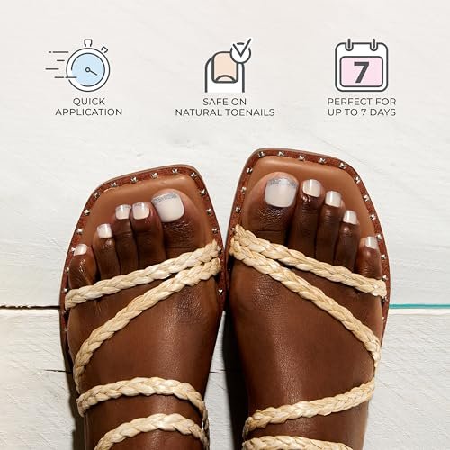 imPRESS Paradise Ticket No Glue Pedi Press-On Nails – Short Squoval, Light Beige, 24 Nails - görsel 6
