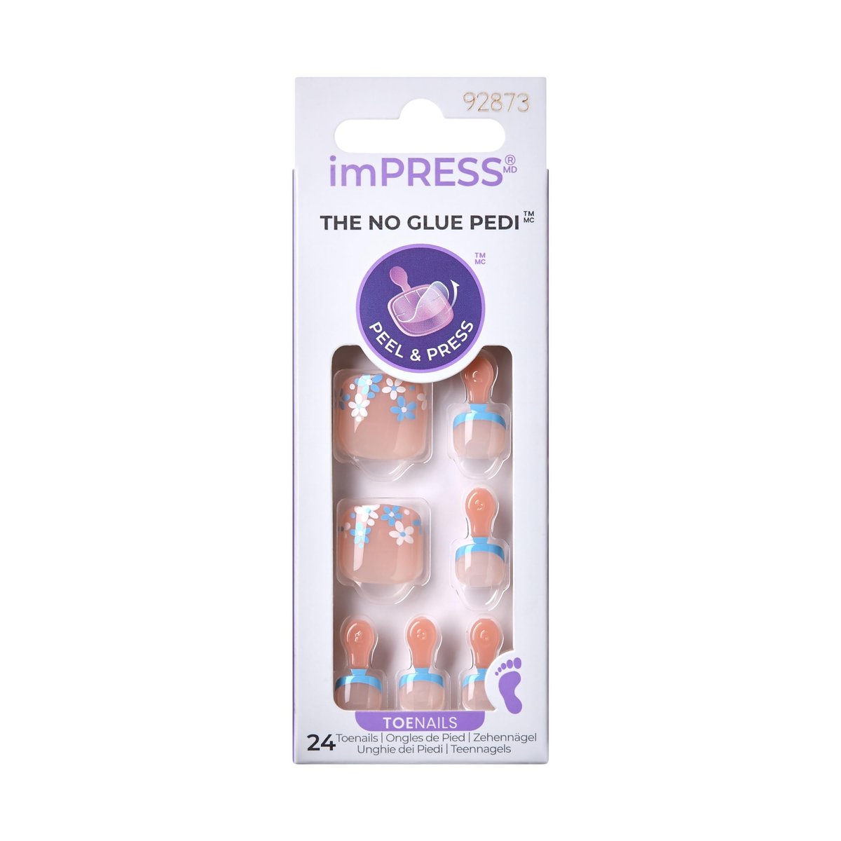 imPRESS Paradise Ticket No Glue Pedi Press-On Nails – Short Squoval, Light Beige, 24 Nails - görsel 1