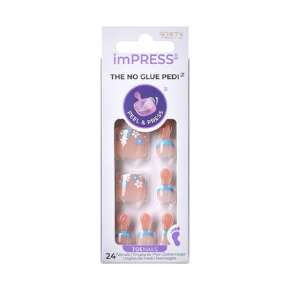 imPRESS Paradise Ticket No Glue Pedi Press-On Nails – Short Squoval, Light Beige, 24 Nails