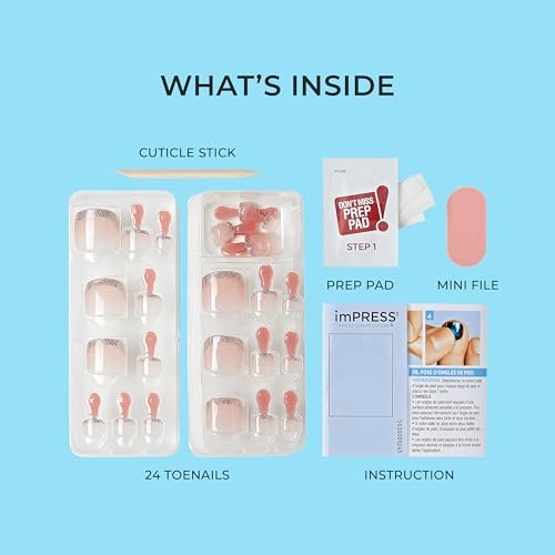 imPRESS Paradise Ticket No Glue Pedi Press-On Nails – Short Squoval, Light Beige, 24 Nails - görsel 8