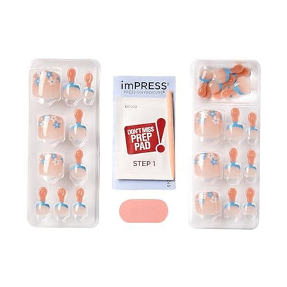 imPRESS Paradise Ticket No Glue Pedi Press-On Nails – Short Squoval, Light Beige, 24 Nails