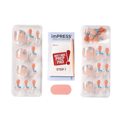 imPRESS Paradise Ticket No Glue Pedi Press-On Nails – Short Squoval, Light Beige, 24 Nails