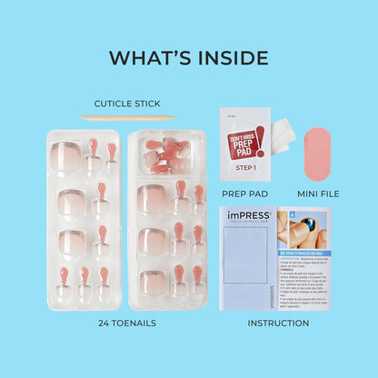 imPRESS Paradise Ticket No Glue Pedi Press-On Nails – Short Squoval, Light Beige, 24 Nails