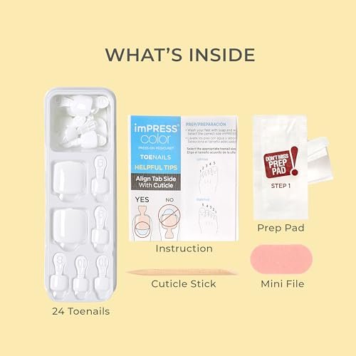KISS imPRESS No Glue Pedi Press-On Nails, 'Time After Time' Medium Pink, Short Squoval, 24 Nails Avelisse