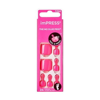 KISS imPRESS No Glue Pedi Press-On Nails, 'Time After Time' Medium Pink, Short Squoval, 24 Nails Avelisse