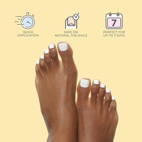 KISS imPRESS No Glue Pedi Press-On Nails, 'Time After Time' Medium Pink, Short Squoval, 24 Nails Avelisse