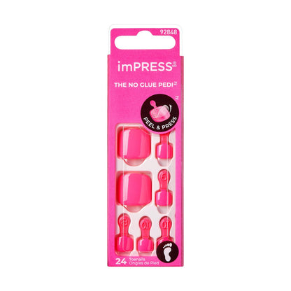 KISS imPRESS No Glue Pedi Press-On Nails, 'Time After Time' Medium Pink, Short Squoval, 24 Nails Avelisse