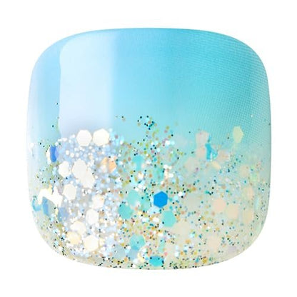 KISS imPRESS No Glue Pedi Press-On Nails - 'Last Flowers' Design, Medium Blue, Short Squoval Shape, 24 Nails