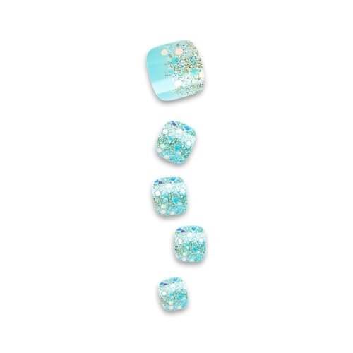KISS imPRESS No Glue Pedi Press-On Nails - 'Last Flowers' Design, Medium Blue, Short Squoval Shape, 24 Nails - görsel 14